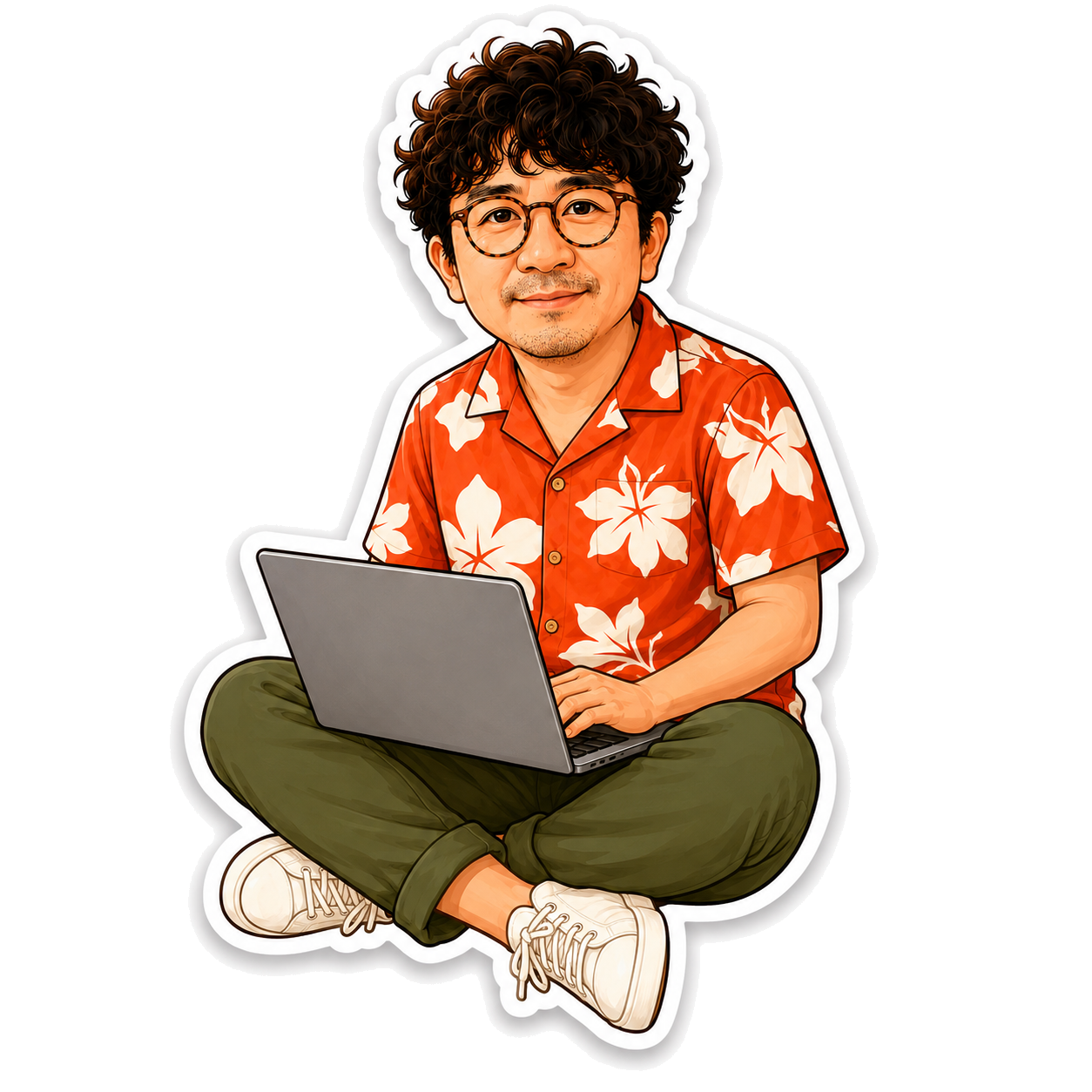 Dew working on a laptop